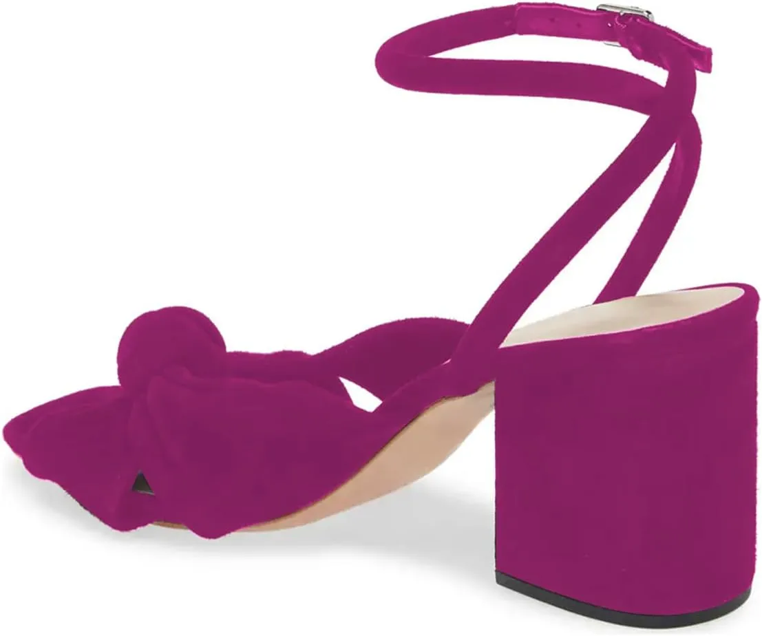 FSJ Women Knot Heeled Sandals Ankle Strap Buckle Block Chunky High Heel Open Toe Dress Pumps Wedding Party Fashion Shoes Size 4-16 US