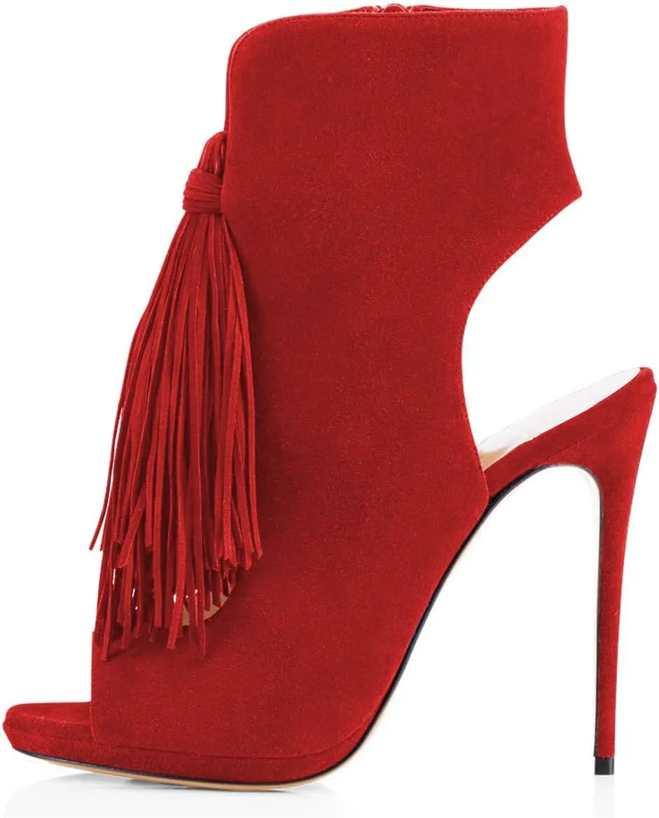 FSJ Women Peep Toe Slingback High Heels Sandals Fringed Ankle Booties Chic Stilettos Tassels Summer Outfits Shoes Size 4-15 US