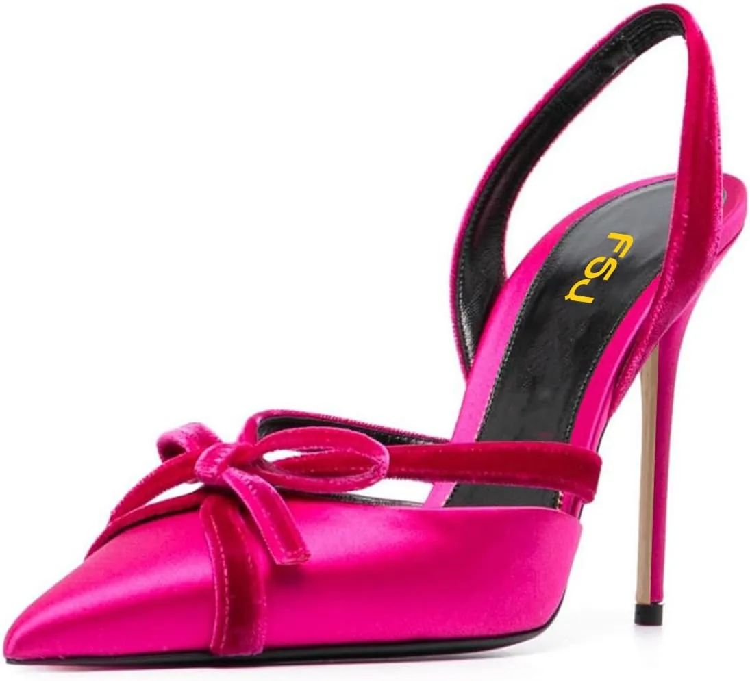 FSJ Women Pointed Toe Stiletto Heels Sandals Bowtie Slip On Slingback Pumps High Heel Wedding Party Shoes Size 4-16 US