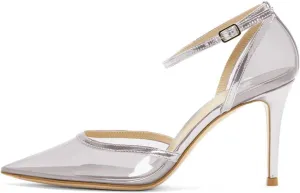 FSJ Women Prom Clear PVC High Heel Sandals Pointed Toe Ankle Strap Pumps D'Orsay Transparent Party Shoes Size 4-15 US