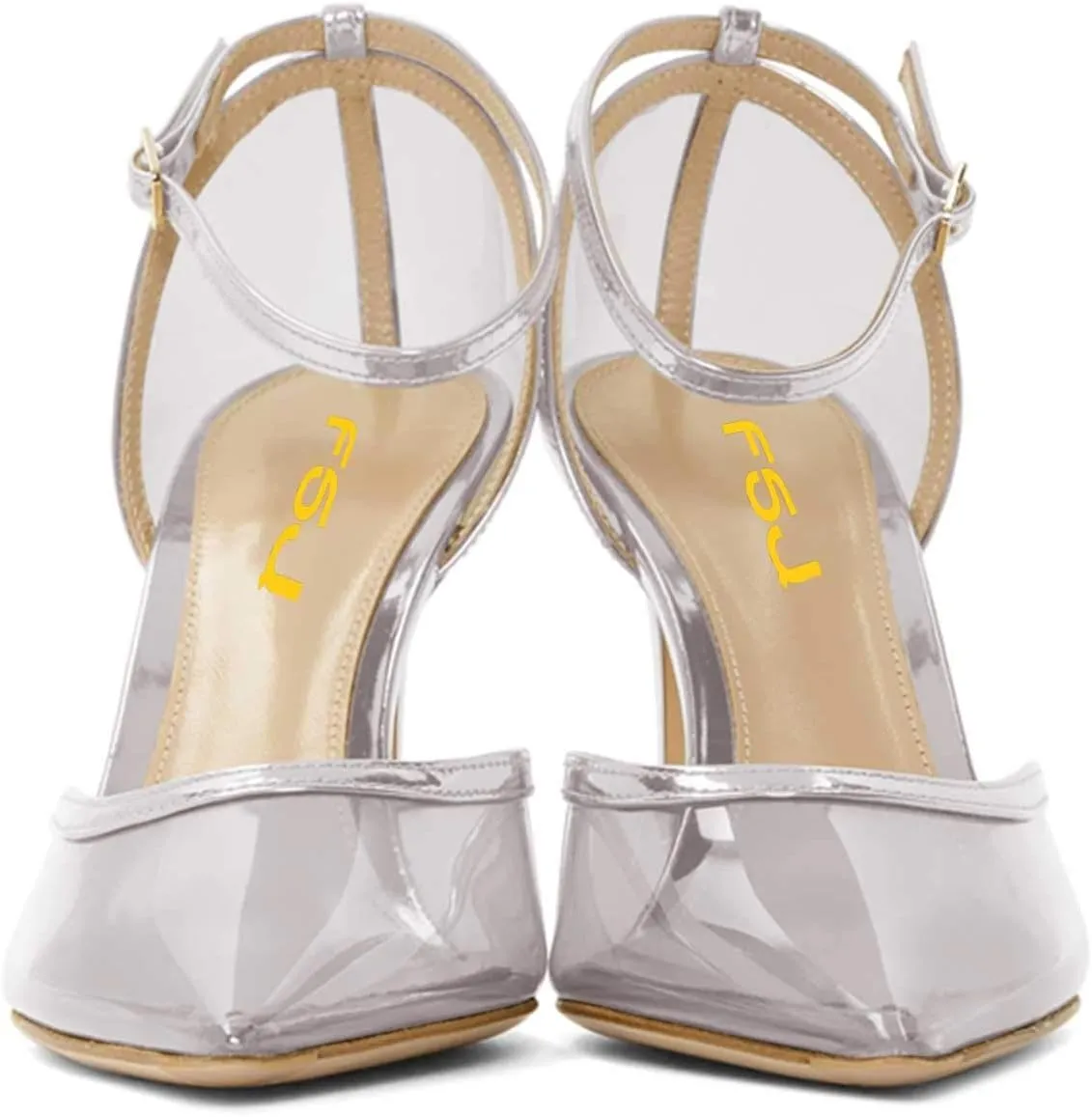 FSJ Women Prom Clear PVC High Heel Sandals Pointed Toe Ankle Strap Pumps D'Orsay Transparent Party Shoes Size 4-15 US