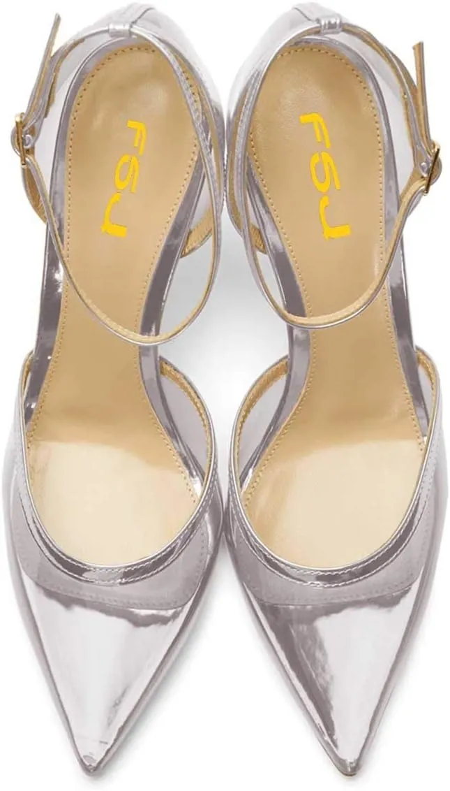 FSJ Women Prom Clear PVC High Heel Sandals Pointed Toe Ankle Strap Pumps D'Orsay Transparent Party Shoes Size 4-15 US