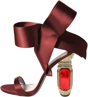 FSJ Women Side Bow Chunky Crystal High Heel Sandals Open Toe Ankle Strap Buckle Thick Heel Cute Wedding Party Prom Dress Shoes Size 4-15 US
