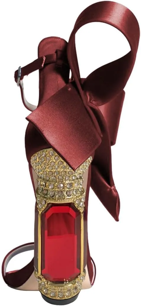 FSJ Women Side Bow Chunky Crystal High Heel Sandals Open Toe Ankle Strap Buckle Thick Heel Cute Wedding Party Prom Dress Shoes Size 4-15 US