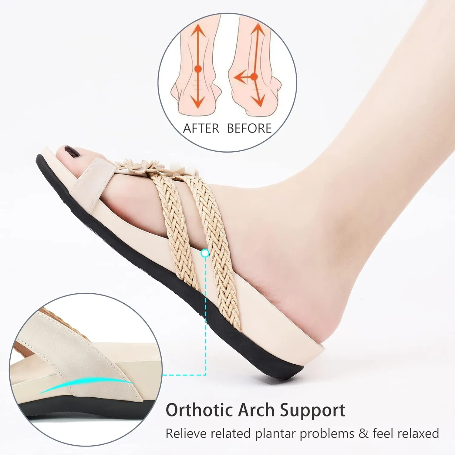 FUDYNMALC Womens Orthotic Flips Flops Sandals Arch Support for Flat feet Orthopedic Slides Sandals Plantar Fasciitis Comfortable Walking Thong Sandals for Women