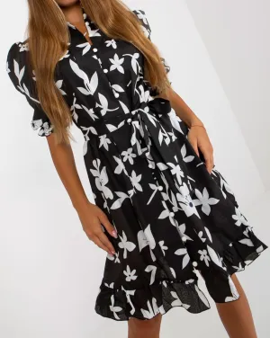 futurino Women Single Breasted A-line Dress, Floral Printed Boho Style Lantern Short Sleeve with Belt Summer Dress