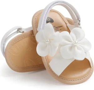 GDSDYM Infant Baby Girls Summer Sandals with Flower Bowknot Soft Sole Wedding Dress Flats Newborn First Walkers Crib Dress Shoes