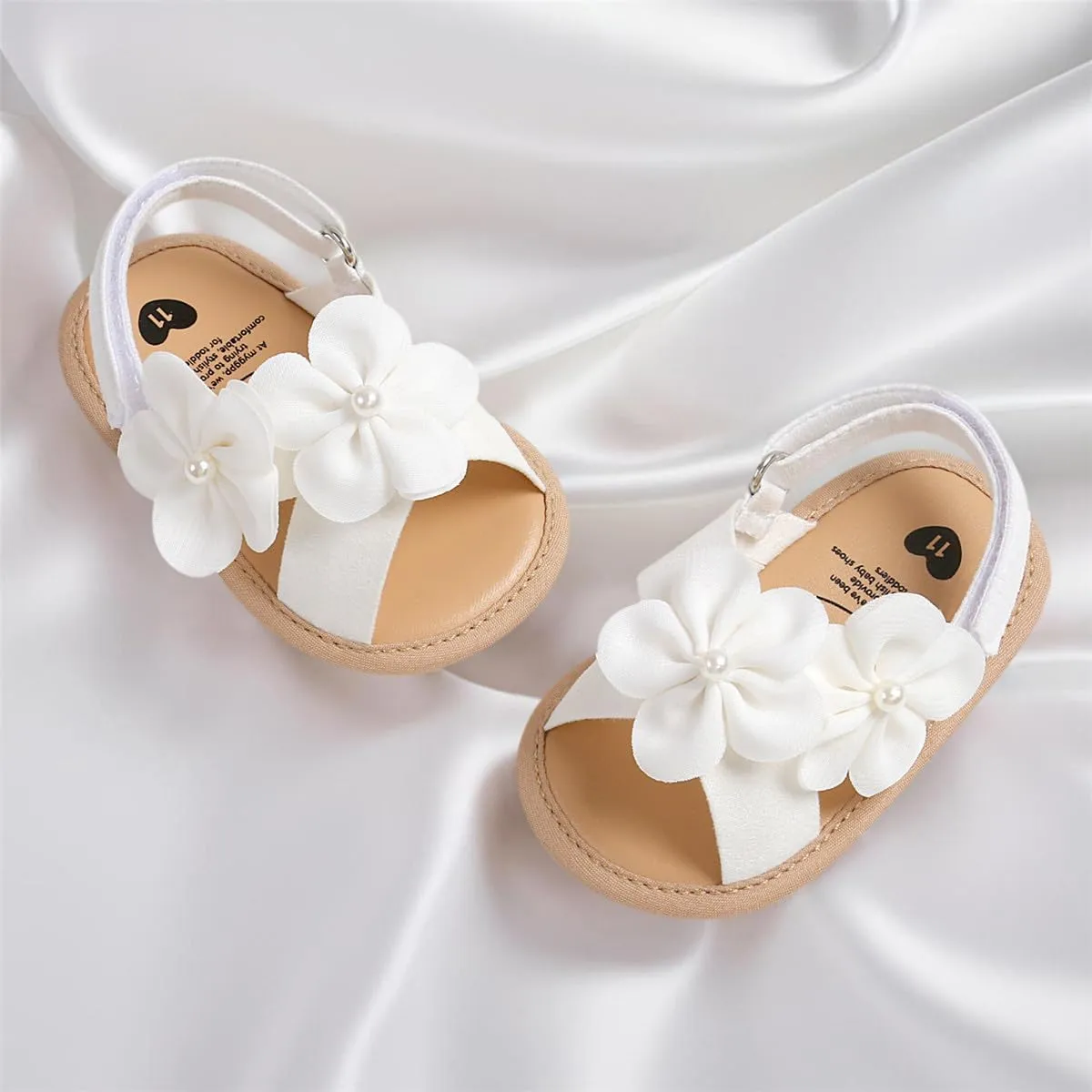 GDSDYM Infant Baby Girls Summer Sandals with Flower Bowknot Soft Sole Wedding Dress Flats Newborn First Walkers Crib Dress Shoes