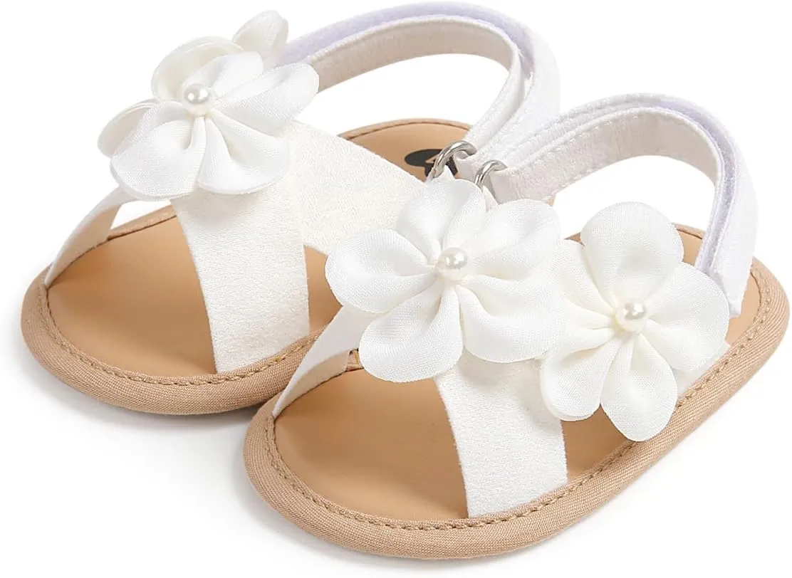 GDSDYM Infant Baby Girls Summer Sandals with Flower Bowknot Soft Sole Wedding Dress Flats Newborn First Walkers Crib Dress Shoes
