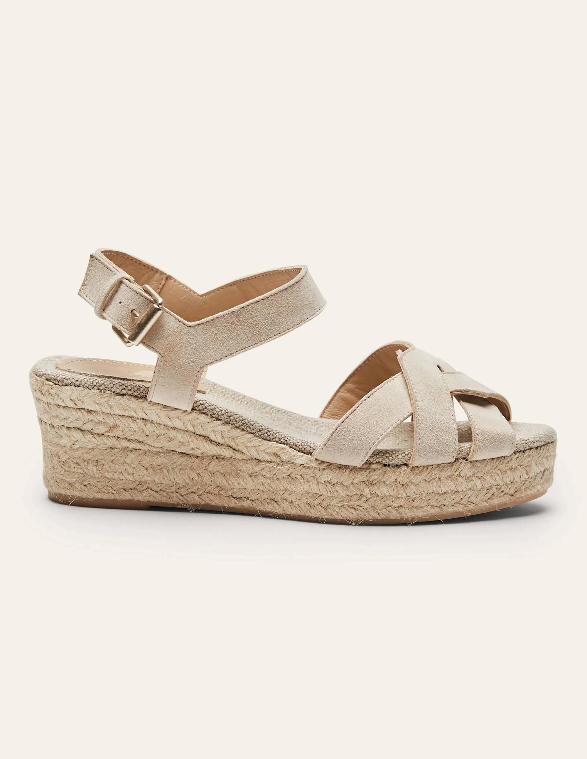 Geometrische Espadrilles mit Keilabsatz-Hellbeige