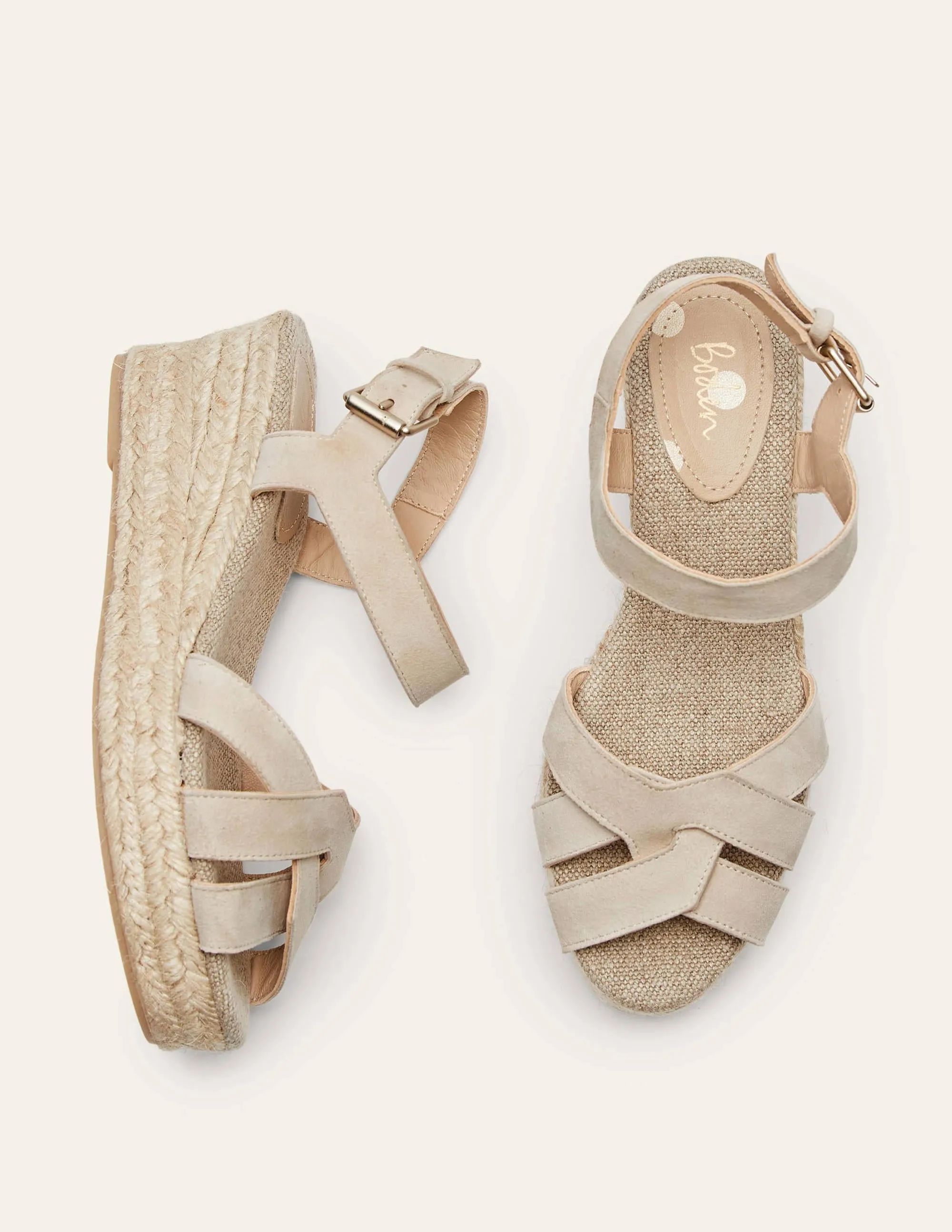 Geometrische Espadrilles mit Keilabsatz-Hellbeige