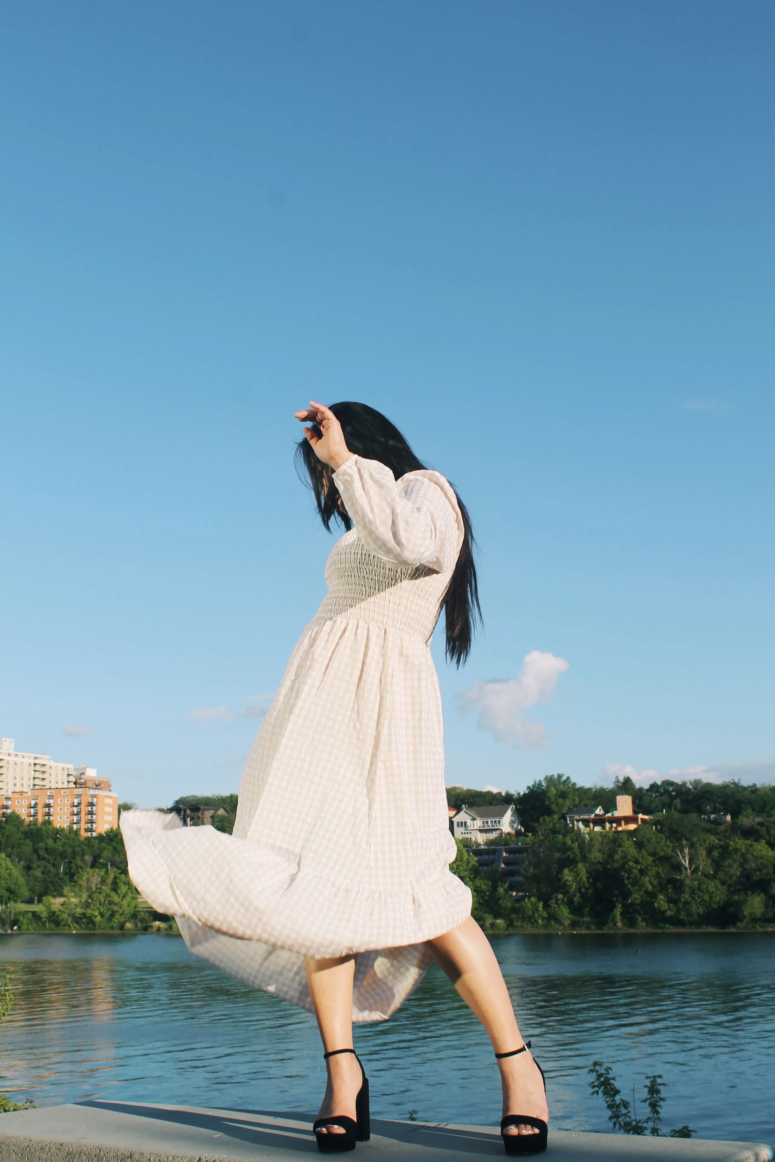 Gingham Frill Midi Dress