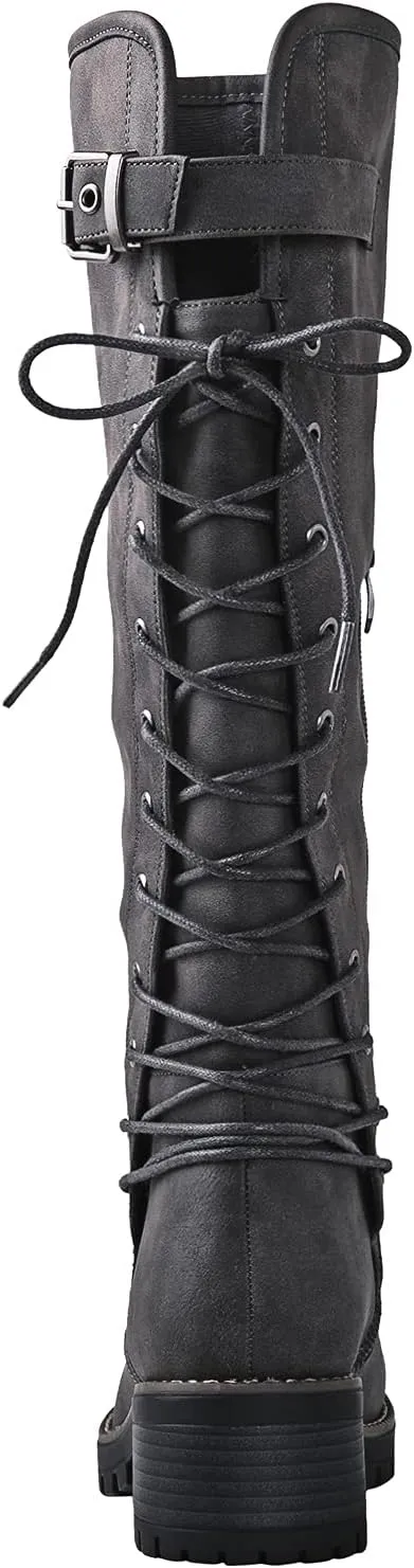 GLOBALWIN Women's Lace Up Back Knee High Fashion Boots