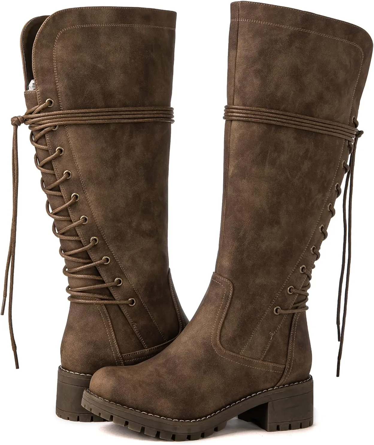 GLOBALWIN Women's Lace Up Back Knee High Fashion Boots