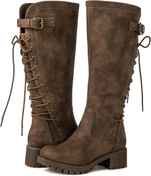 GLOBALWIN Women's Lace Up Back Knee High Fashion Boots