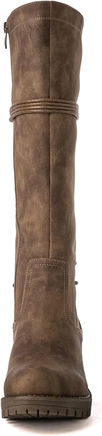 GLOBALWIN Women's Lace Up Back Knee High Fashion Boots