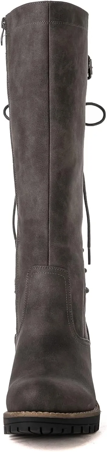 GLOBALWIN Women's Lace Up Back Knee High Fashion Boots