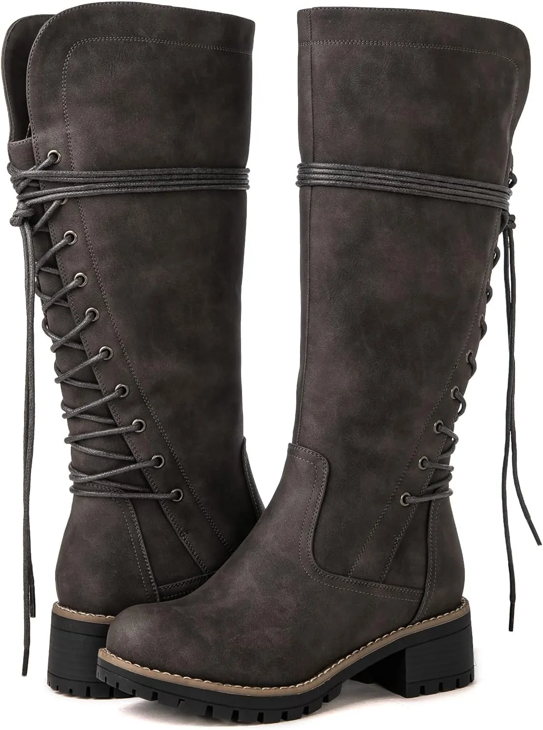 GLOBALWIN Women's Lace Up Back Knee High Fashion Boots