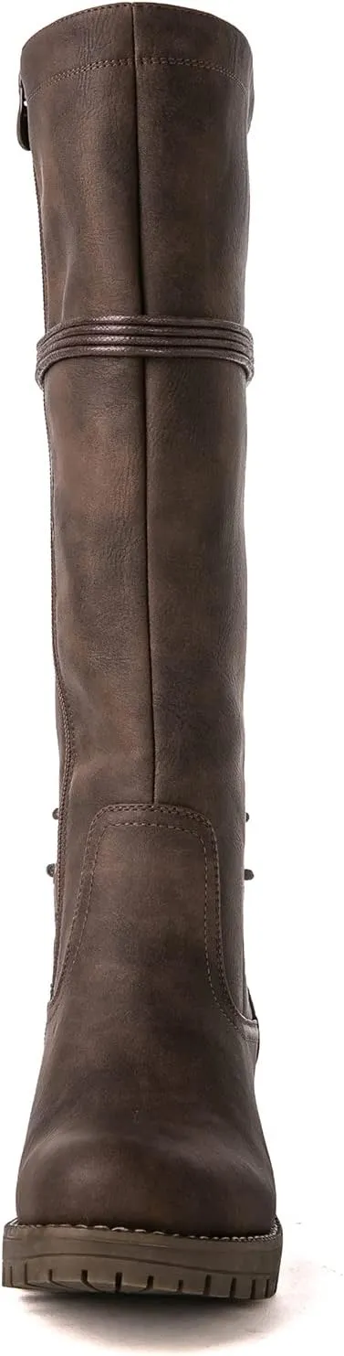 GLOBALWIN Women's Lace Up Back Knee High Fashion Boots
