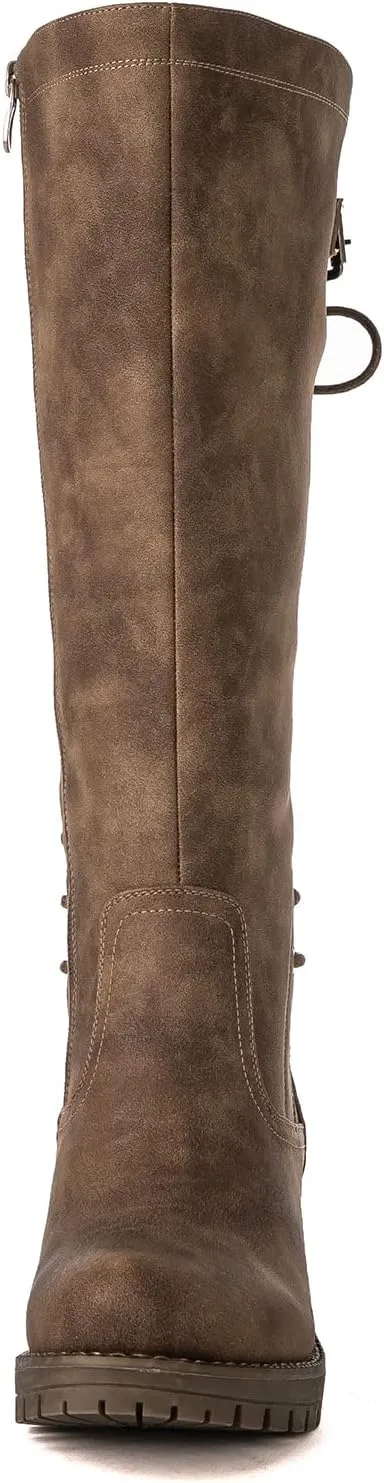 GLOBALWIN Women's Lace Up Back Knee High Fashion Boots