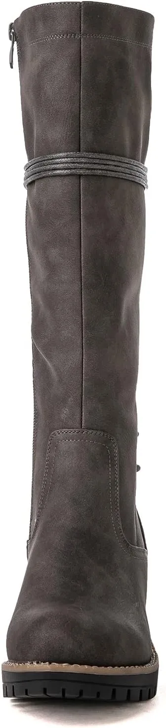 GLOBALWIN Women's Lace Up Back Knee High Fashion Boots