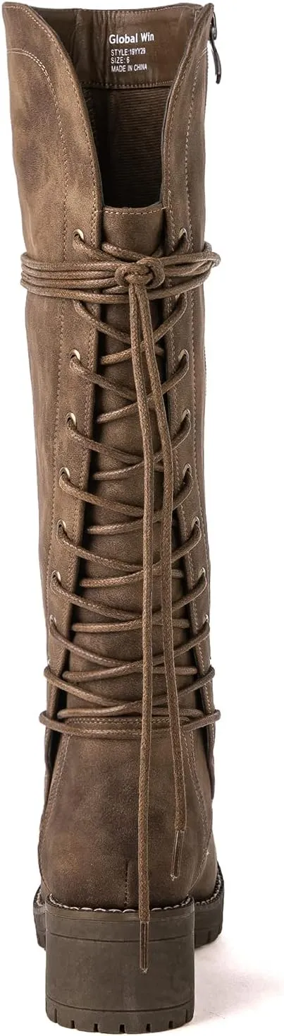 GLOBALWIN Women's Lace Up Back Knee High Fashion Boots