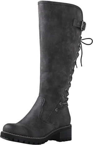 GLOBALWIN Women's Lace Up Back Knee High Fashion Boots