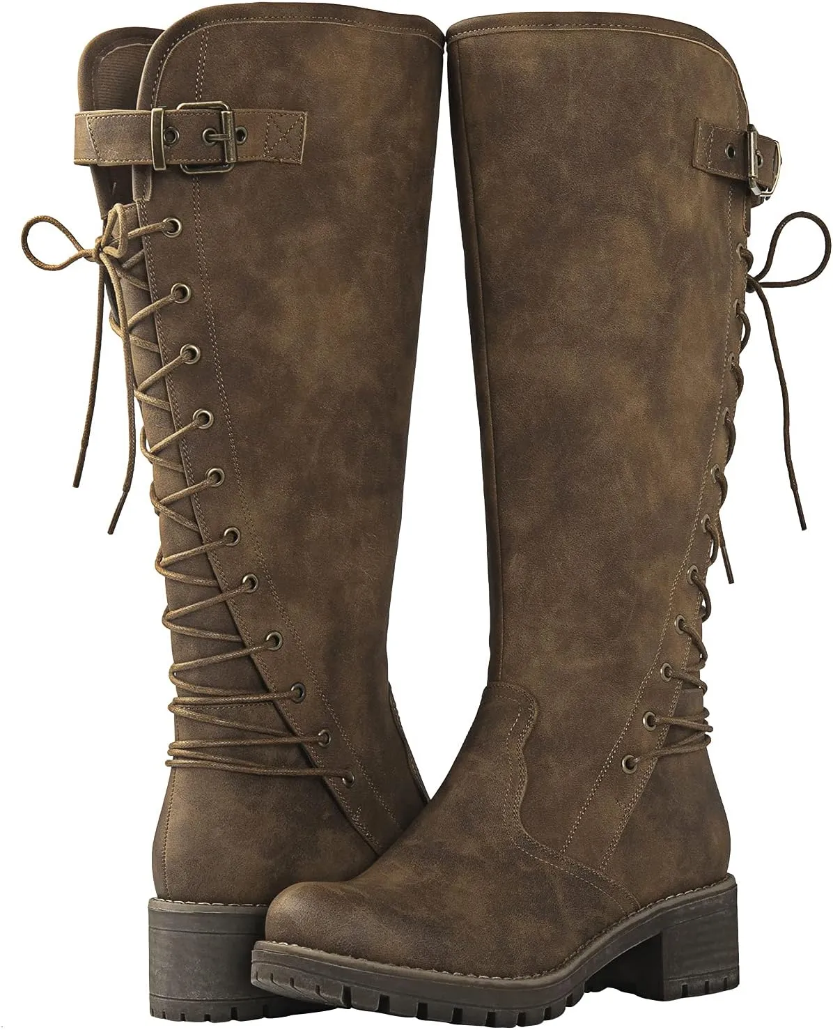 GLOBALWIN Women's Lace Up Back Knee High Fashion Boots