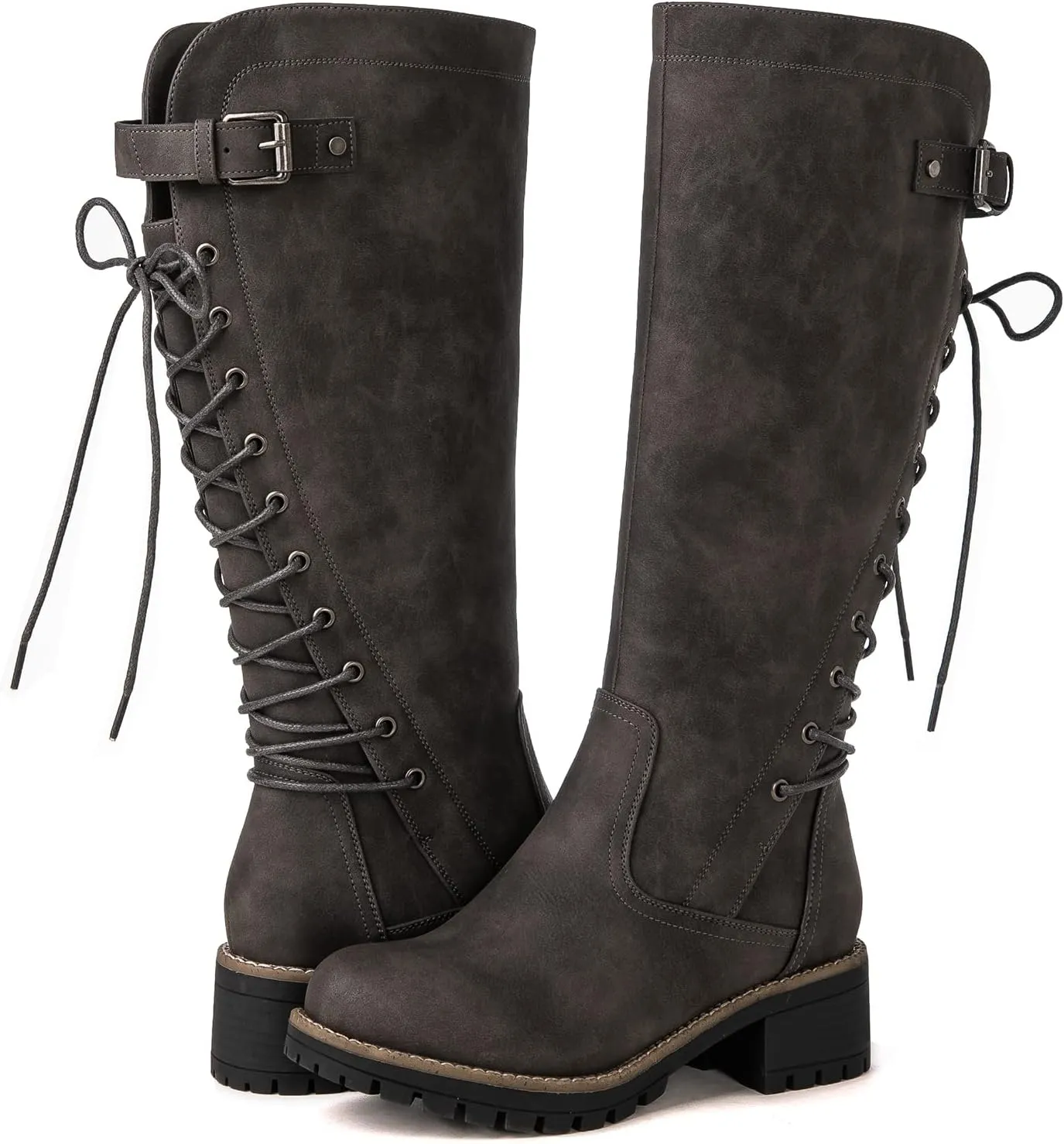 GLOBALWIN Women's Lace Up Back Knee High Fashion Boots