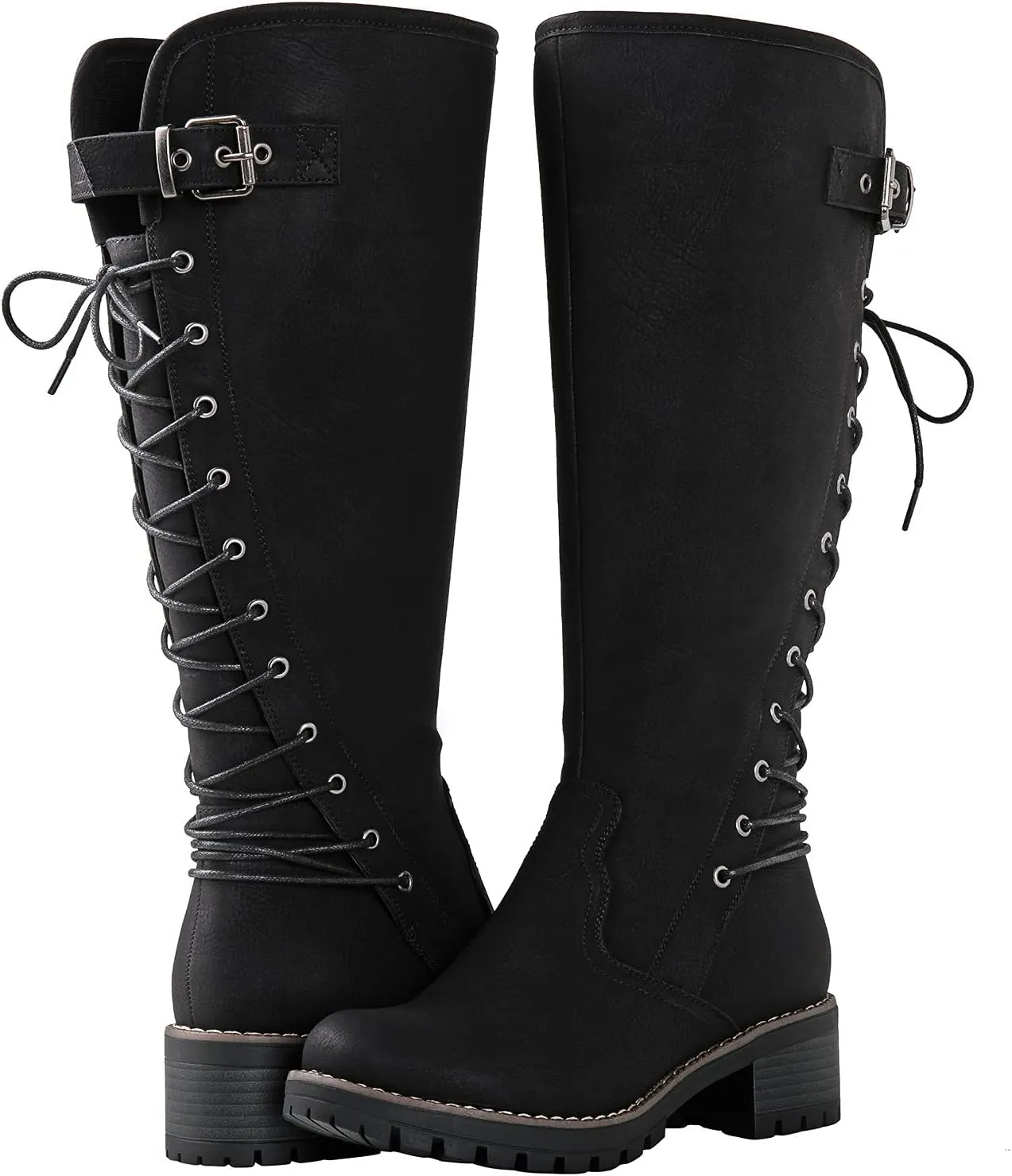 GLOBALWIN Women's Lace Up Back Knee High Fashion Boots