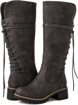 GLOBALWIN Women's Lace Up Back Knee High Fashion Boots