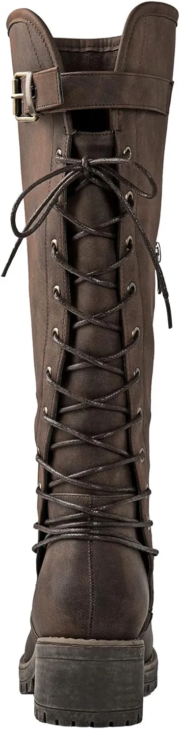 GLOBALWIN Women's Lace Up Back Knee High Fashion Boots