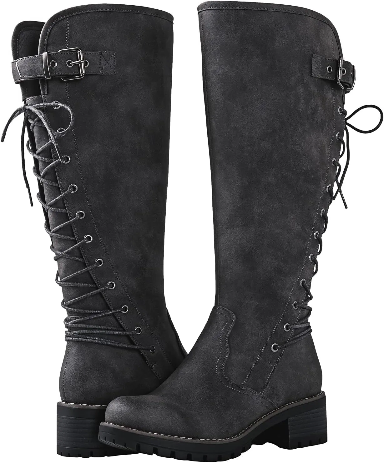 GLOBALWIN Women's Lace Up Back Knee High Fashion Boots