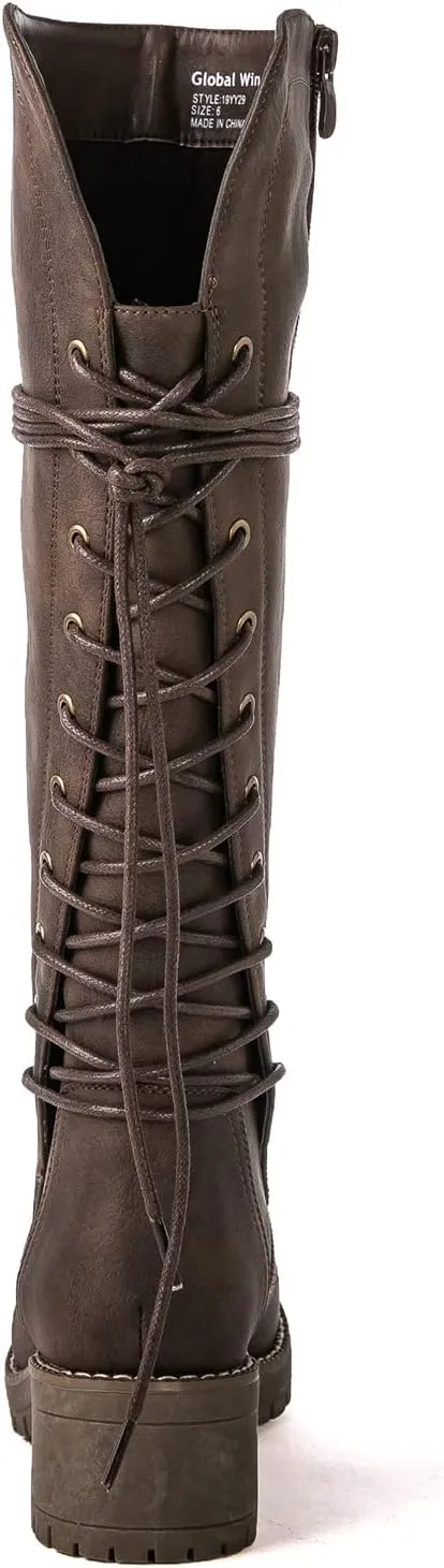 GLOBALWIN Women's Lace Up Back Knee High Fashion Boots
