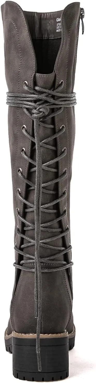 GLOBALWIN Women's Lace Up Back Knee High Fashion Boots