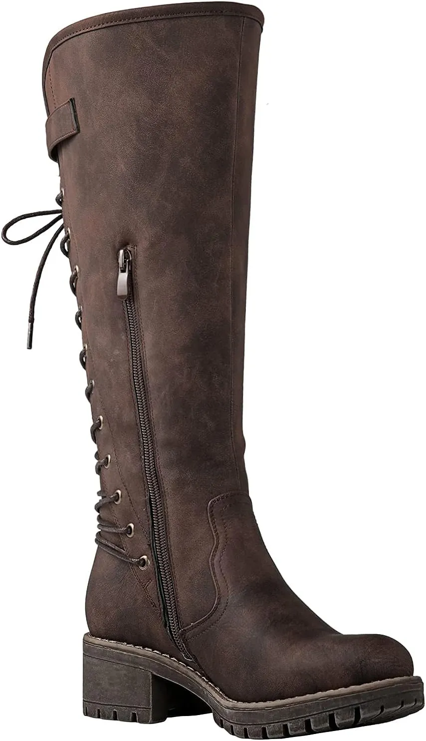 GLOBALWIN Women's Lace Up Back Knee High Fashion Boots