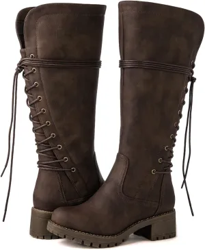 GLOBALWIN Women's Lace Up Back Knee High Fashion Boots