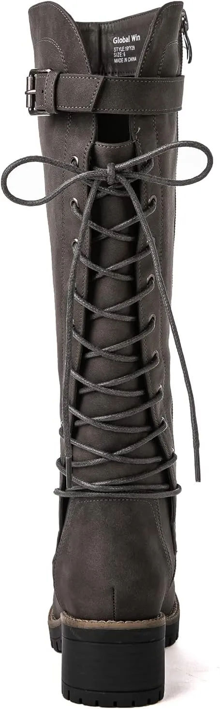 GLOBALWIN Women's Lace Up Back Knee High Fashion Boots