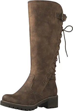 GLOBALWIN Women's Lace Up Back Knee High Fashion Boots