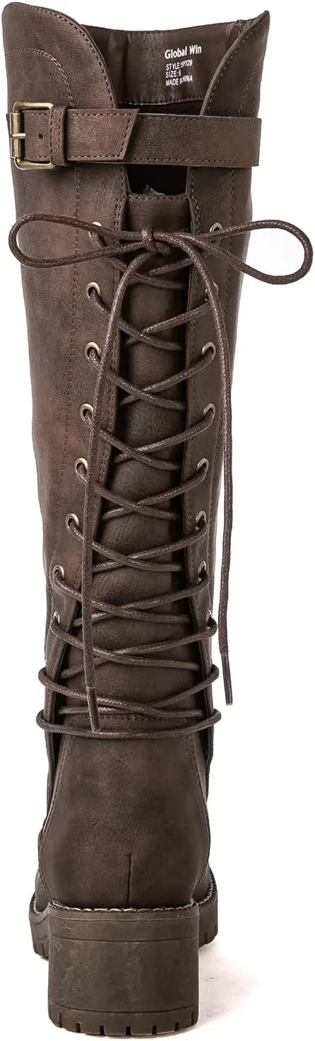 GLOBALWIN Women's Lace Up Back Knee High Fashion Boots
