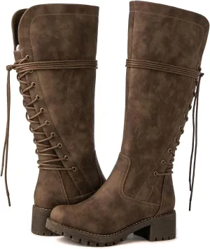 GLOBALWIN Women's Lace Up Back Knee High Fashion Boots