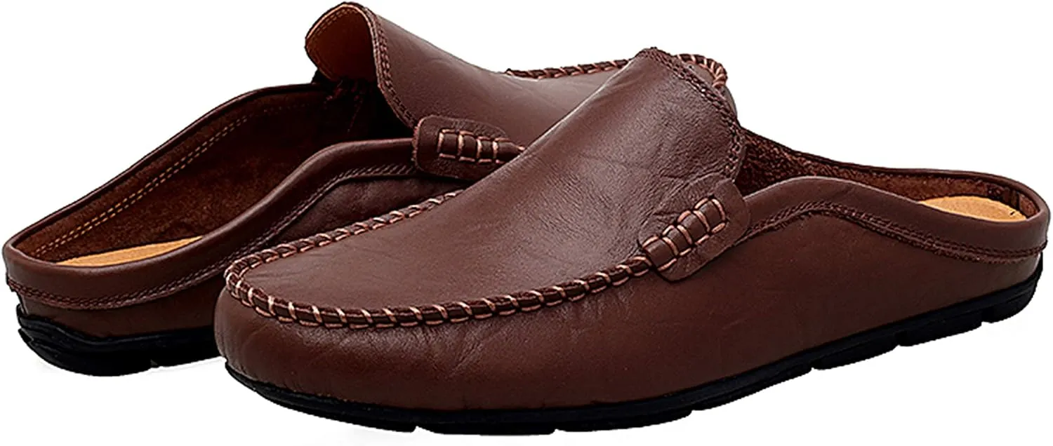 Go Tour Mens Mules Clog Slippers Breathable Punching Leather Slip on Shoes Casual Loafers