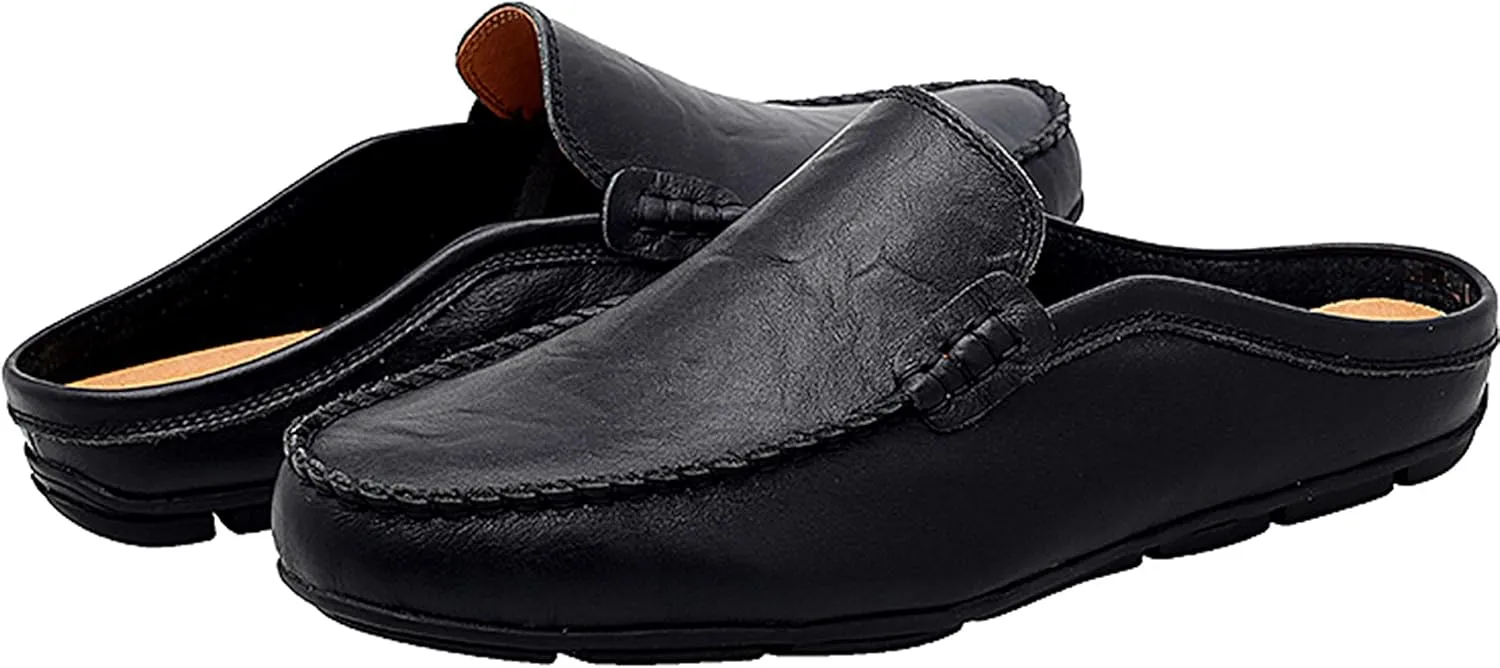 Go Tour Mens Mules Clog Slippers Breathable Punching Leather Slip on Shoes Casual Loafers