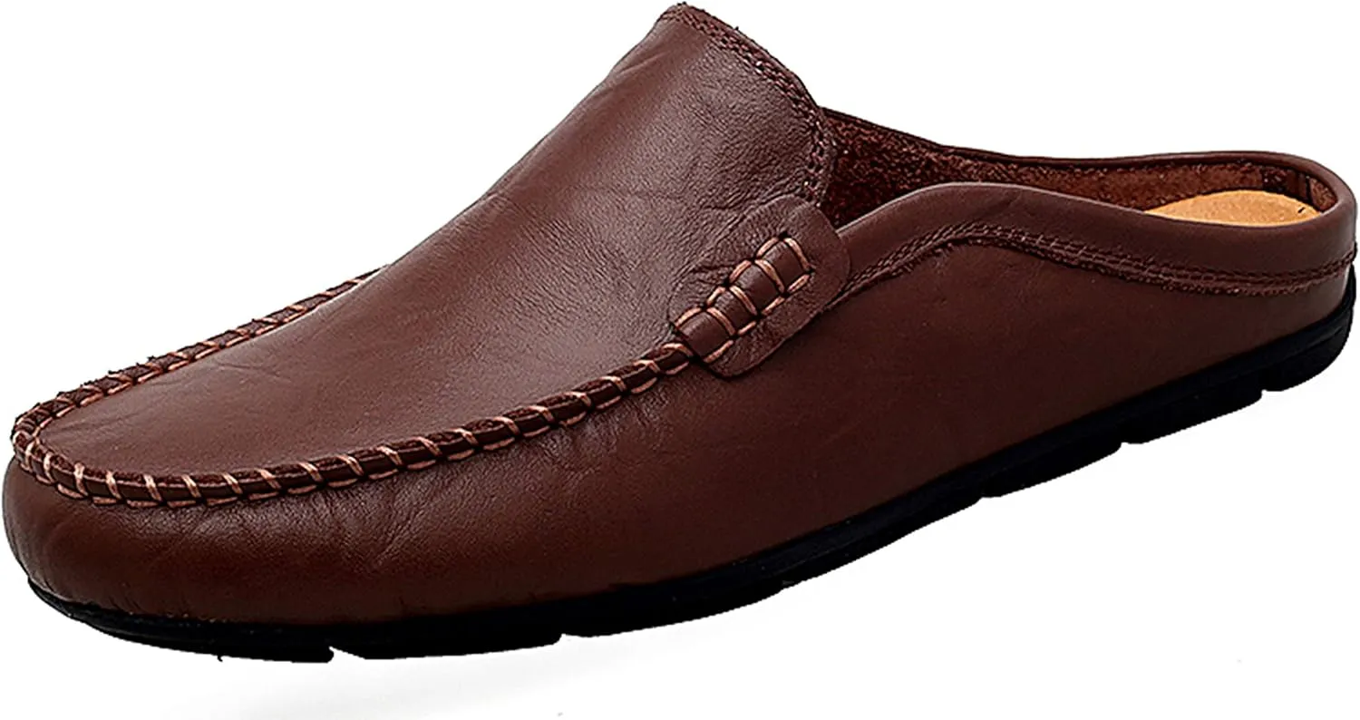 Go Tour Mens Mules Clog Slippers Breathable Punching Leather Slip on Shoes Casual Loafers