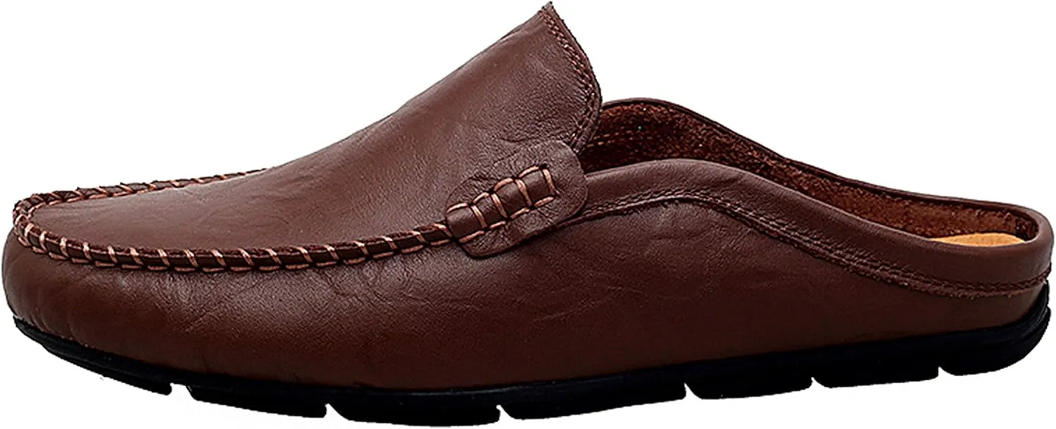 Go Tour Mens Mules Clog Slippers Breathable Punching Leather Slip on Shoes Casual Loafers