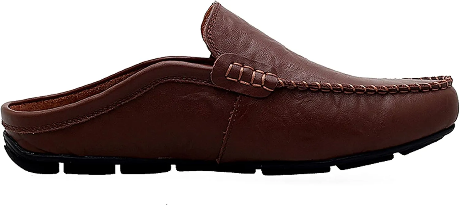 Go Tour Mens Mules Clog Slippers Breathable Punching Leather Slip on Shoes Casual Loafers