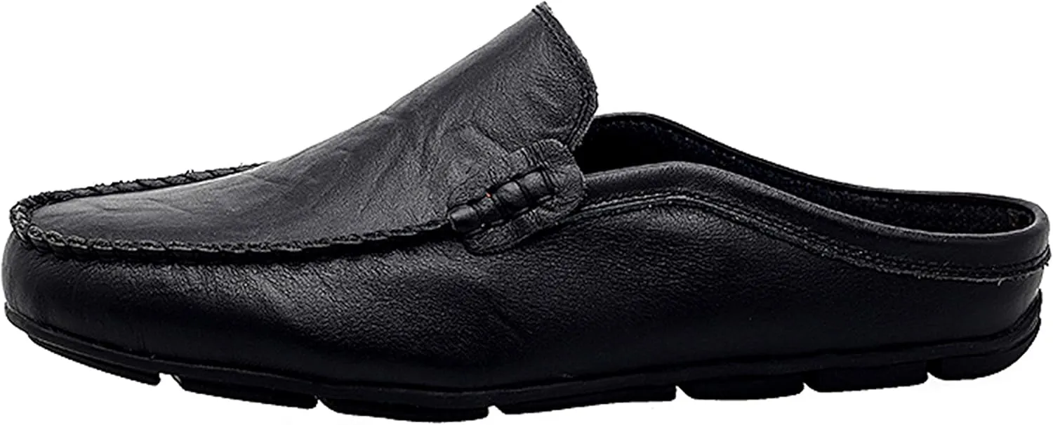 Go Tour Mens Mules Clog Slippers Breathable Punching Leather Slip on Shoes Casual Loafers
