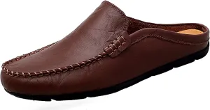 Go Tour Mens Mules Clog Slippers Breathable Punching Leather Slip on Shoes Casual Loafers
