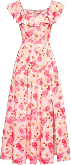GRACE KARIN 2025 Womens Maxi Dresses Summer Off Shoulder Floral Dress Ruffle Split Beach Flowy Boho Wedding Guest Dress