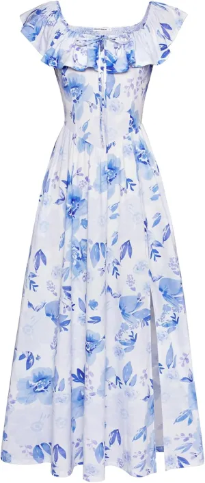 GRACE KARIN 2025 Womens Maxi Dresses Summer Off Shoulder Floral Dress Ruffle Split Beach Flowy Boho Wedding Guest Dress